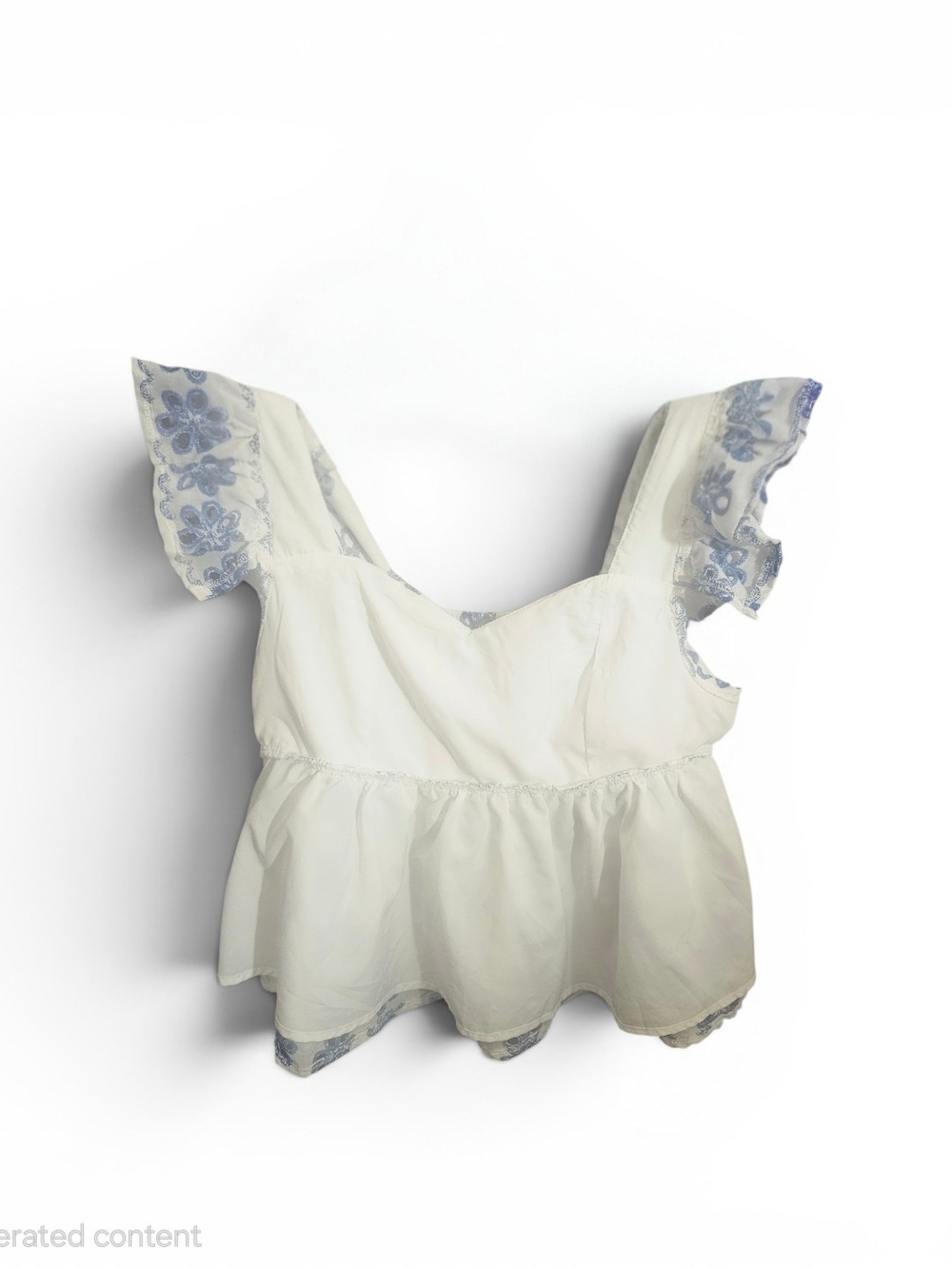 Blue Floral Embroidered Peplum Blouse | Sweetheart Neckline - Picture 5 of 7